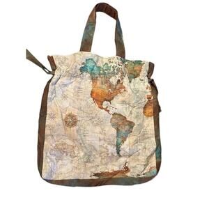 Handmade Tote Bag antique style world map with drawstring closure quality!